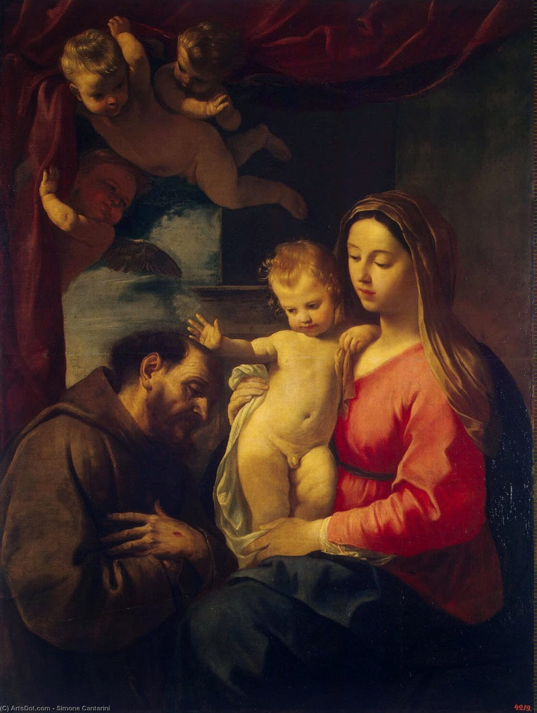 WikiOO.org - دایره المعارف هنرهای زیبا - نقاشی، آثار هنری Simone Cantarini - Virgin and Child with St Francis of Assisi