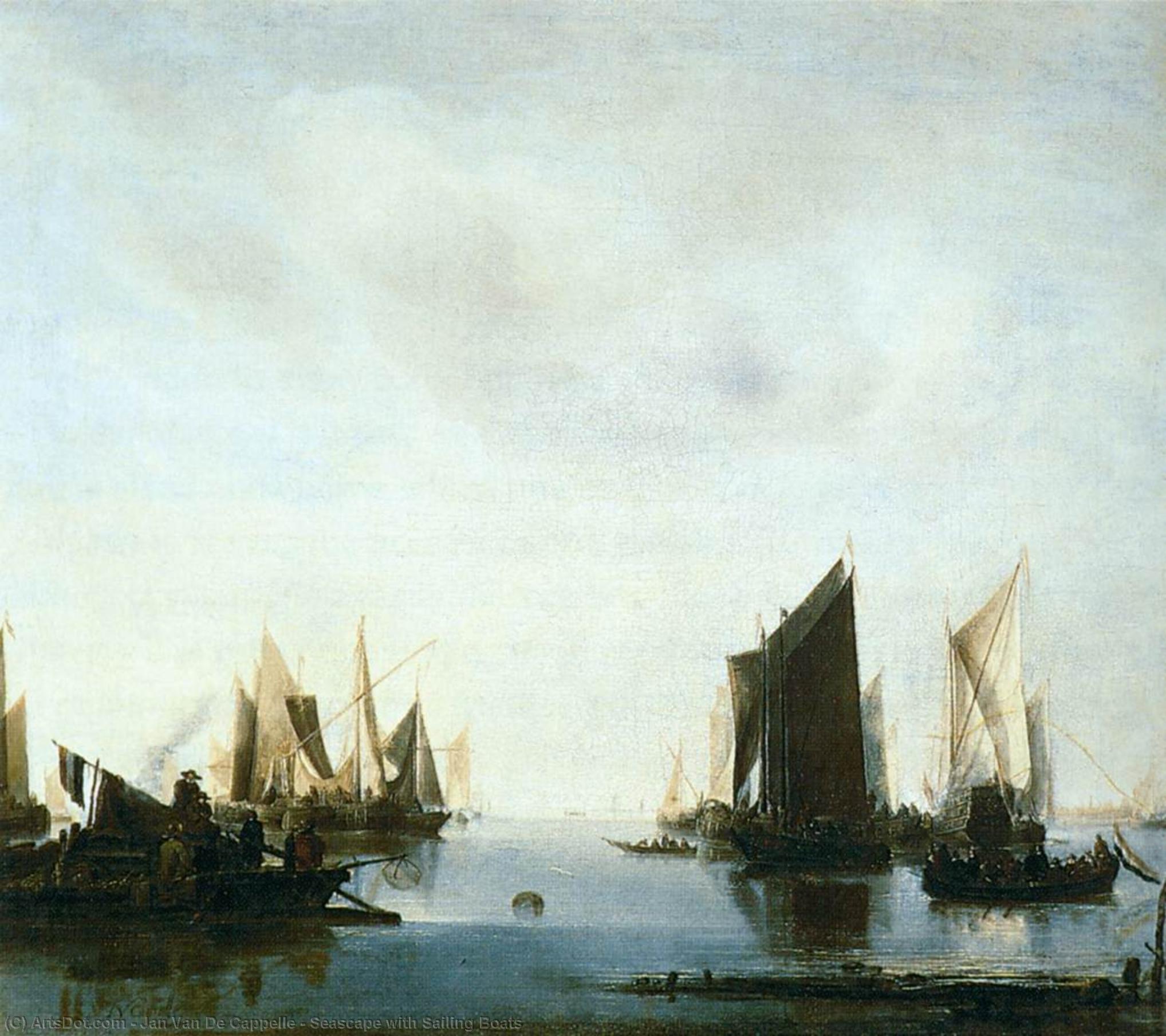 Wikoo.org - موسوعة الفنون الجميلة - اللوحة، العمل الفني Jan Van De Cappelle - Seascape with Sailing Boats