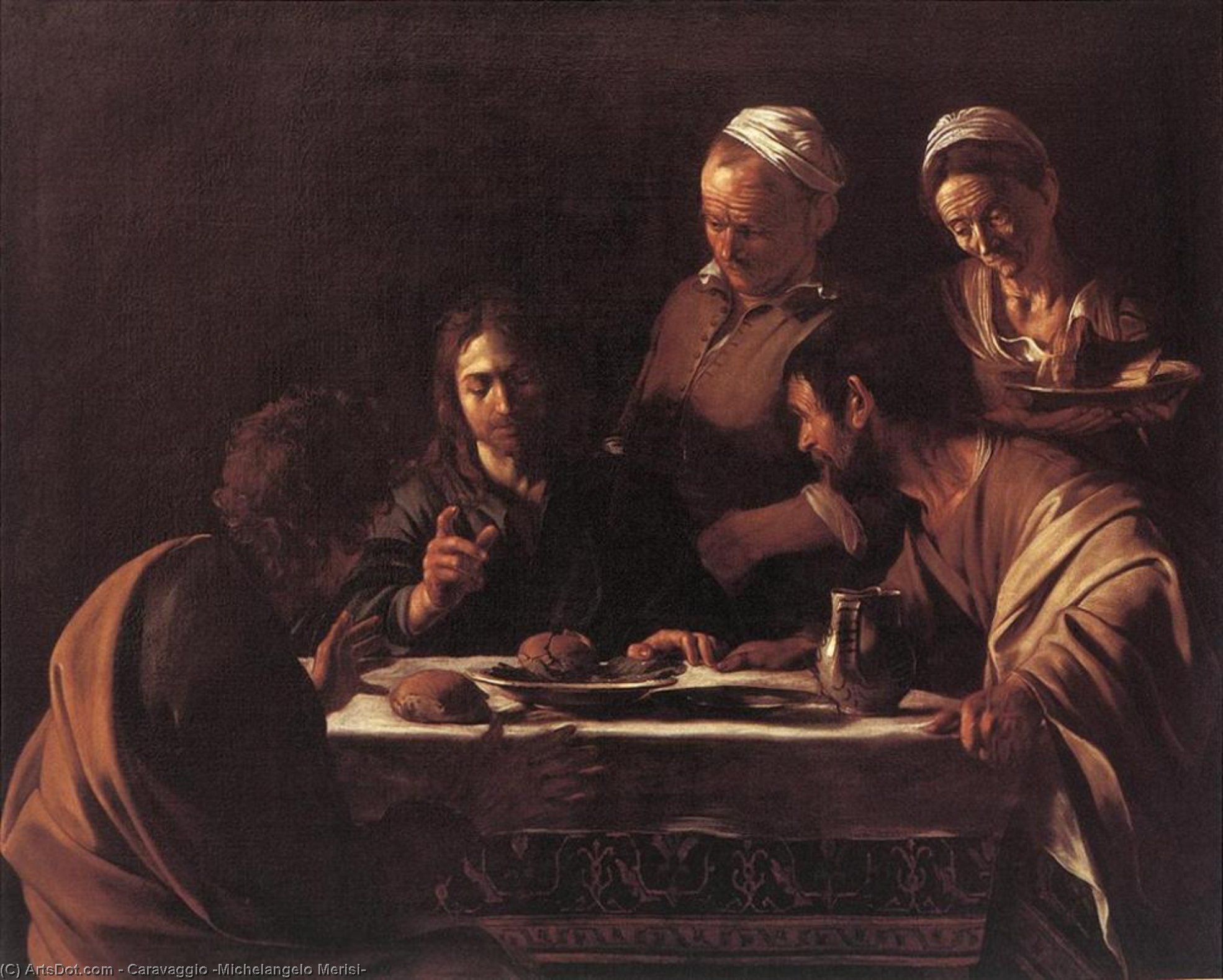 WikiOO.org - Encyclopedia of Fine Arts - Schilderen, Artwork Caravaggio (Michelangelo Merisi) - Supper at Emmaus