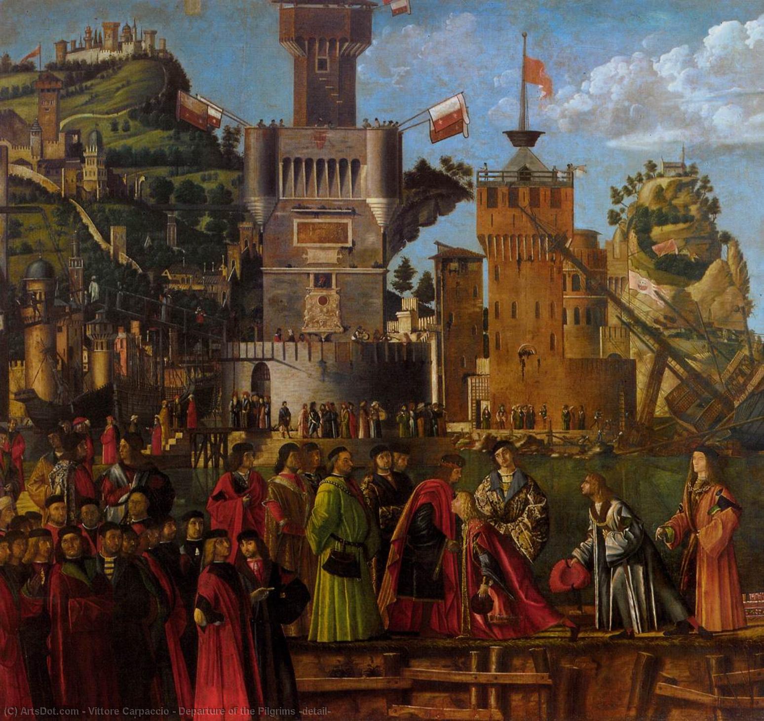 Wikioo.org – L'Encyclopédie des Beaux Arts - Peinture, Oeuvre de Vittore Carpaccio - départ de au  Pèlerins  détail