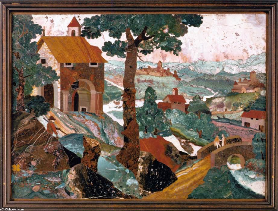 Wikioo.org - Die Enzyklopädie bildender Kunst - Malerei, Kunstwerk von Cosimo Castrucci - landschaft mit einem kapelle sowohl ein brücke