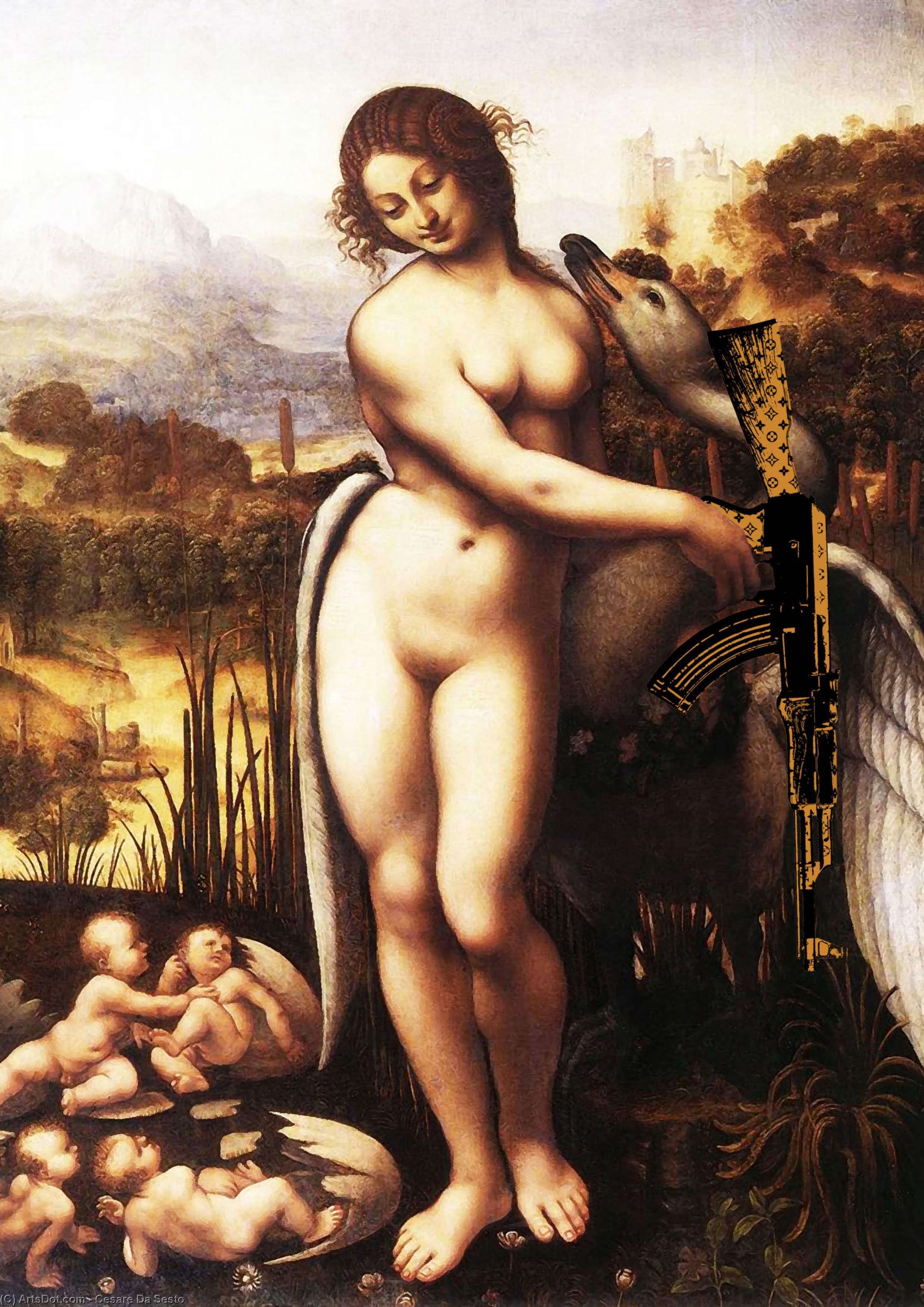 WikiOO.org - Εγκυκλοπαίδεια Καλών Τεχνών - Ζωγραφική, έργα τέχνης Cesare Da Sesto - Leda and the Swan