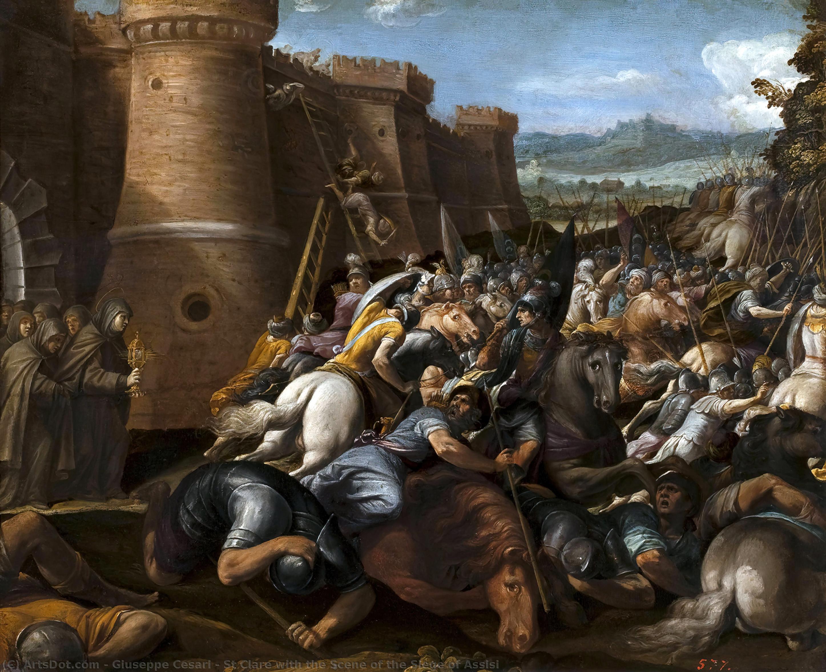 Wikioo.org - The Encyclopedia of Fine Arts - Painting, Artwork by Giuseppe Cesari - St Clare with the Scene of the Siege of Assisi