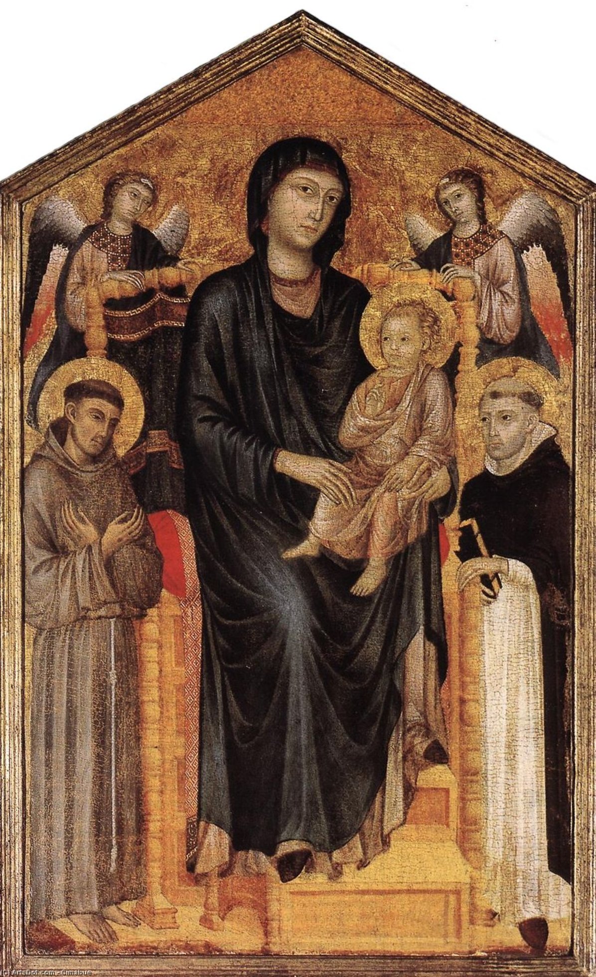 Wikoo.org - موسوعة الفنون الجميلة - اللوحة، العمل الفني Cimabue - Madonna Enthroned with the Child, St Francis, St. Domenico and two Angels