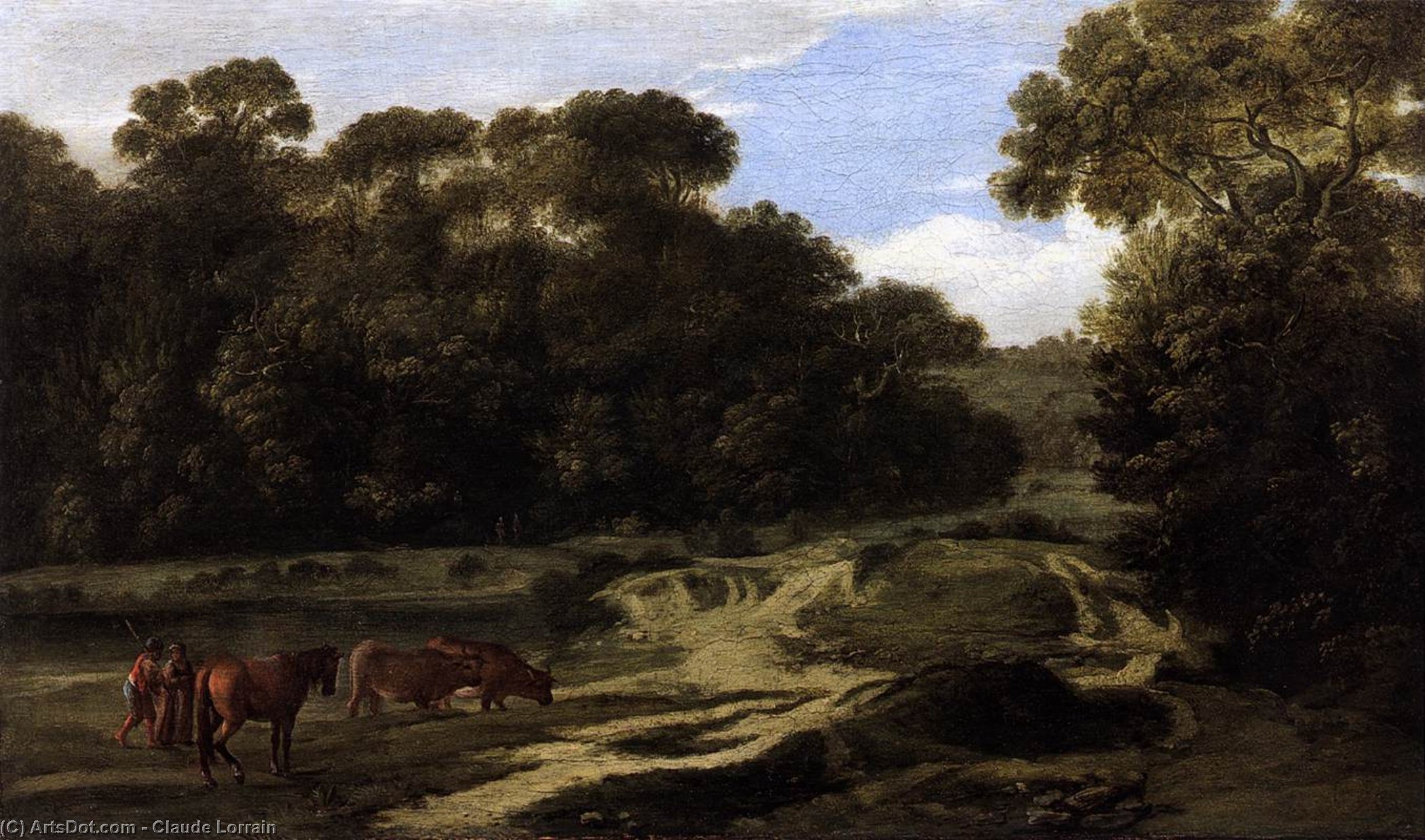 Wikioo.org - The Encyclopedia of Fine Arts - Painting, Artwork by Claude Lorrain (Claude Gellée) - Forest Path with Herdsmen and Herd