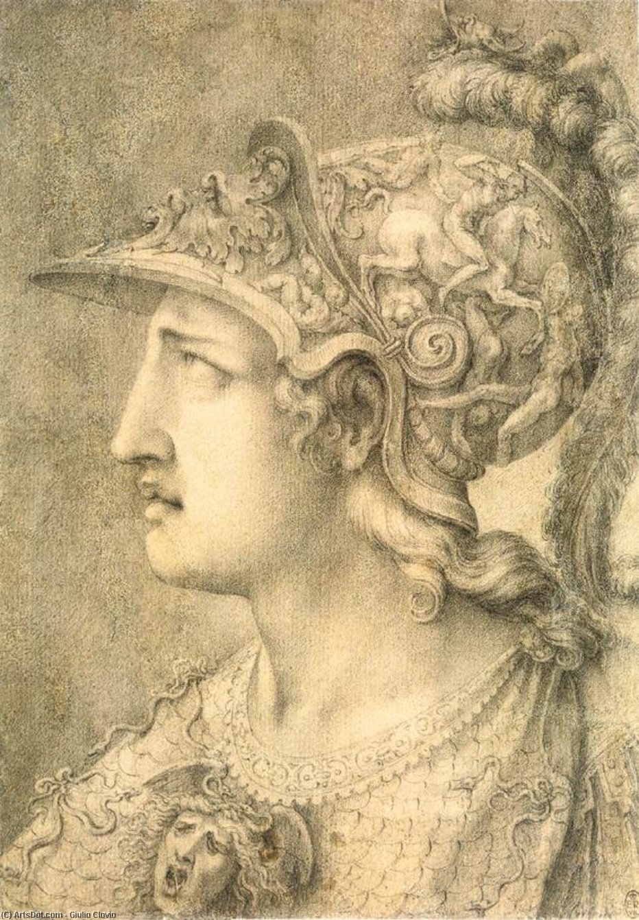 WikiOO.org - Encyclopedia of Fine Arts - Lukisan, Artwork Giulio Clovio - Head of Minerva