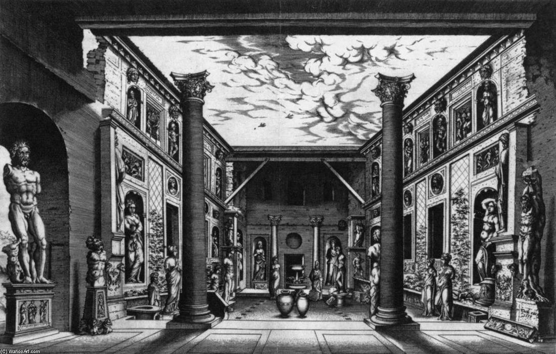 Wikioo.org – L'Enciclopedia delle Belle Arti - Pittura, Opere di Hieronymus Wellens De Cock - antico scultura visualizzati di fatto precoce cortile interno a