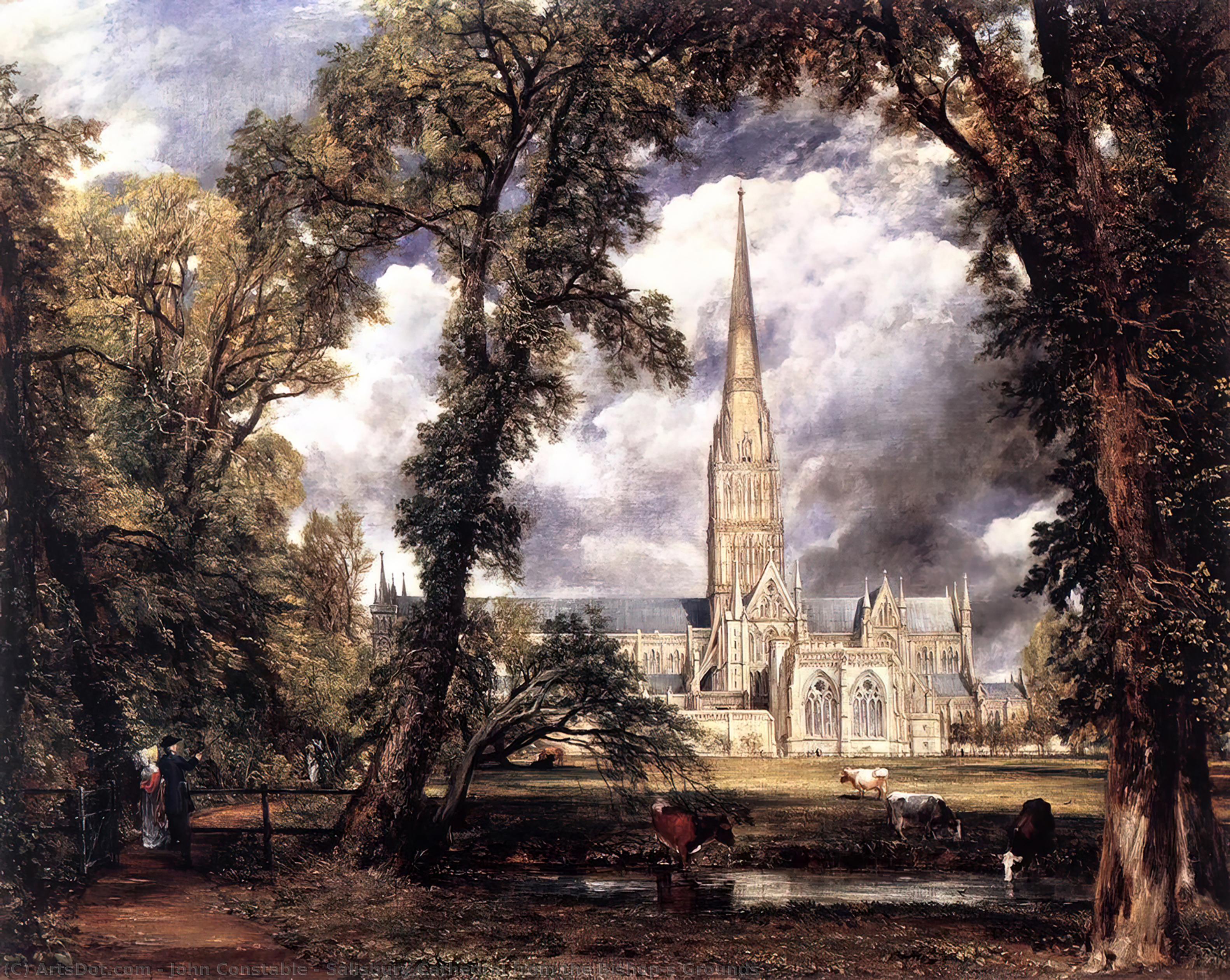 Wikioo.org - สารานุกรมวิจิตรศิลป์ - จิตรกรรม John Constable - Salisbury Cathedral from the Bishop's Grounds