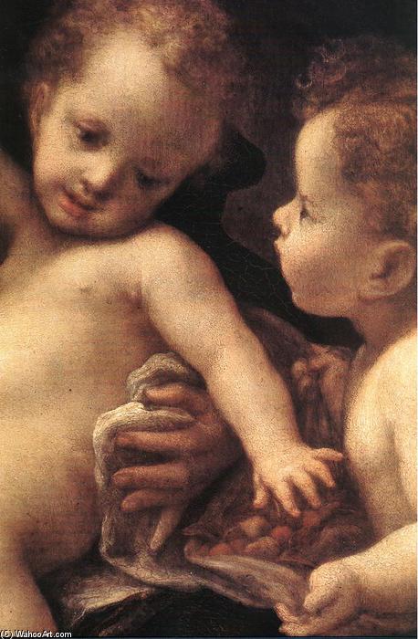 Wikioo.org – La Enciclopedia de las Bellas Artes - Pintura, Obras de arte de Antonio Allegri Da Correggio - virgen y el niño enestado un ángel Detalle