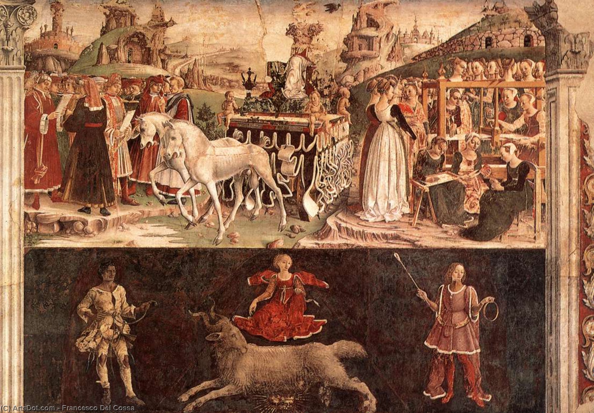 Wikioo.org – La Enciclopedia de las Bellas Artes - Pintura, Obras de arte de Francesco Del Cossa - Alegoría de Marcha : Triunfo de Minerva