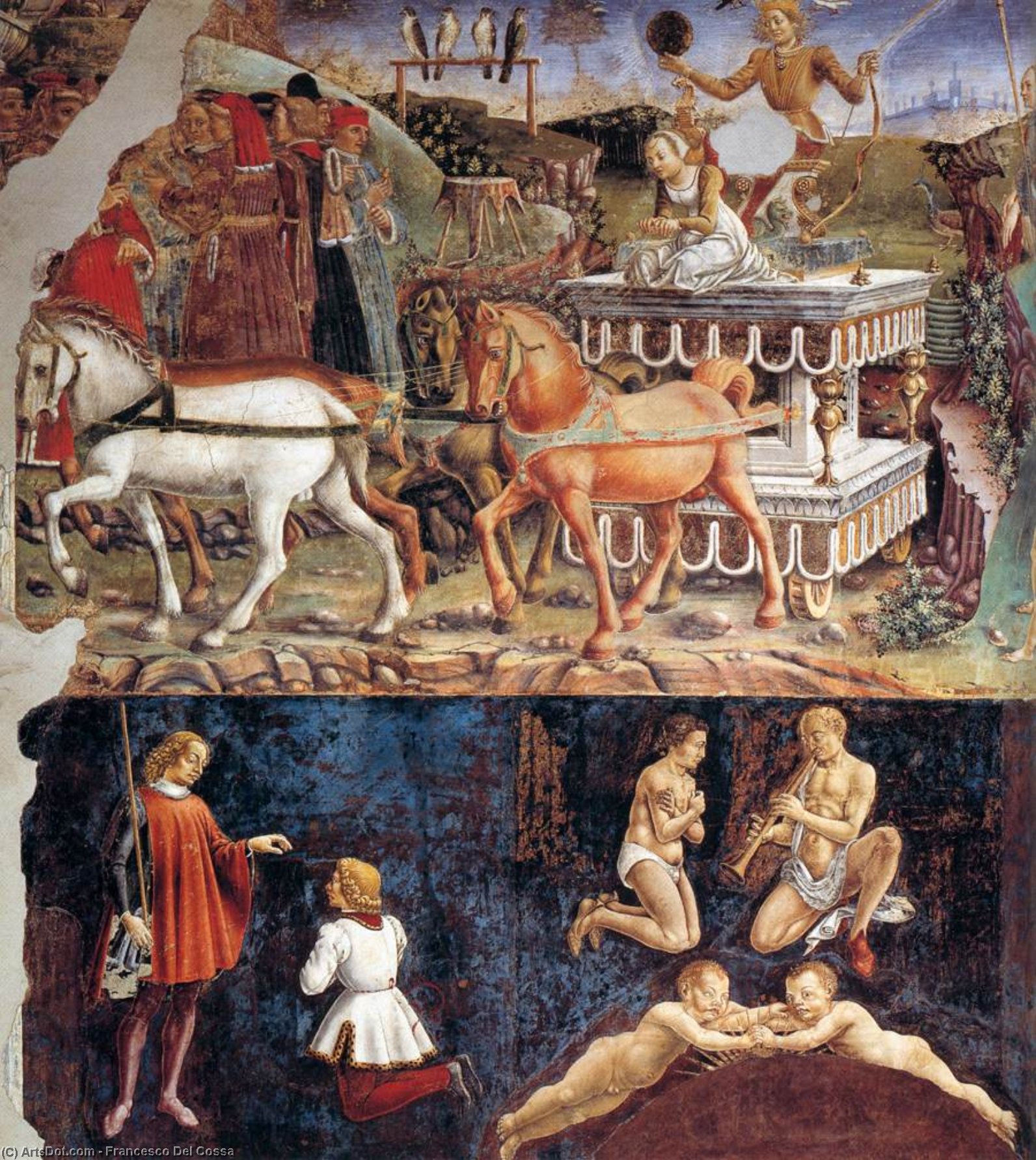 WikiOO.org - Enciklopedija dailės - Tapyba, meno kuriniai Francesco Del Cossa - Allegory of May: Triumph of Apollo (detail)