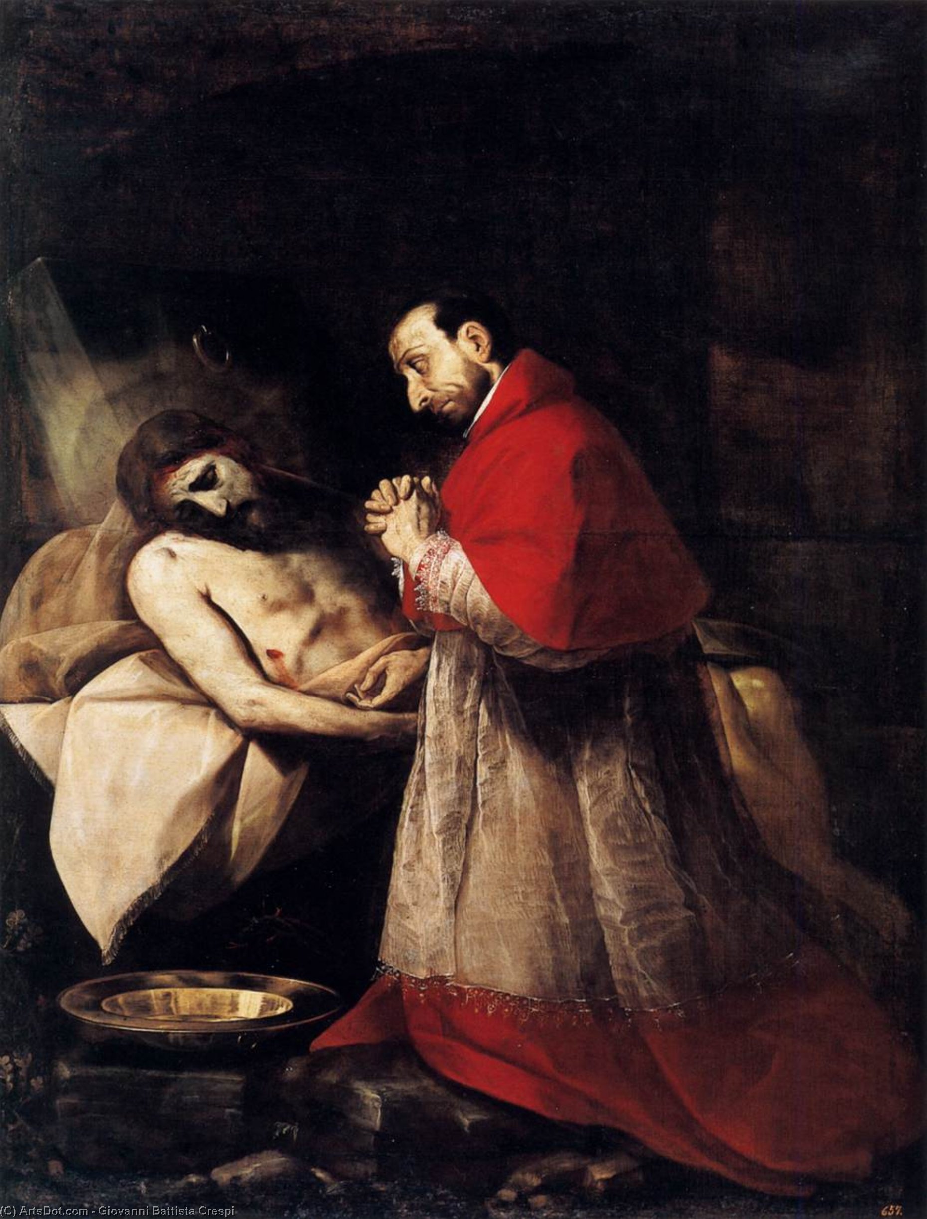 Wikioo.org - The Encyclopedia of Fine Arts - Painting, Artwork by Giovanni Battista Crespi - St Carlo Borromeo Adoring Christ