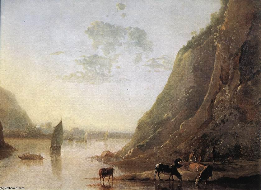 Wikioo.org - The Encyclopedia of Fine Arts - Painting, Artwork by Aelbert Jacobsz Cuyp - River-bank with Cows