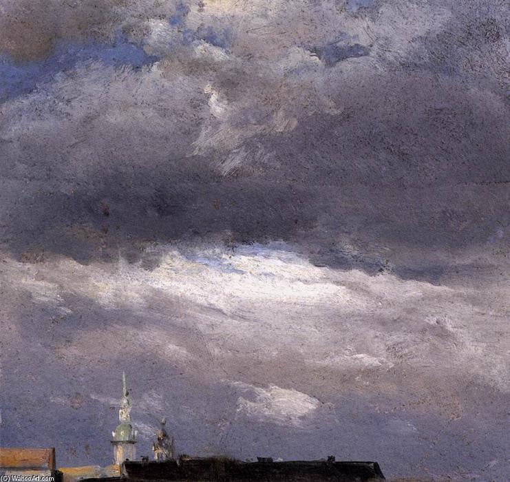 Wikioo.org - The Encyclopedia of Fine Arts - Painting, Artwork by Johan Christian Clausen Dahl - Cloud Study, Thunder Clouds over the Palace Tower at Dresden