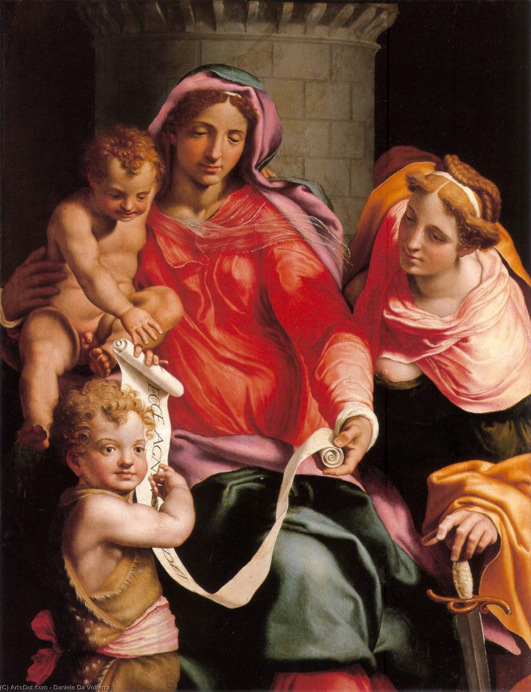 Wikioo.org - The Encyclopedia of Fine Arts - Painting, Artwork by Daniele Da Volterra - Madonna with Child, Sts Giovannino and Barbara