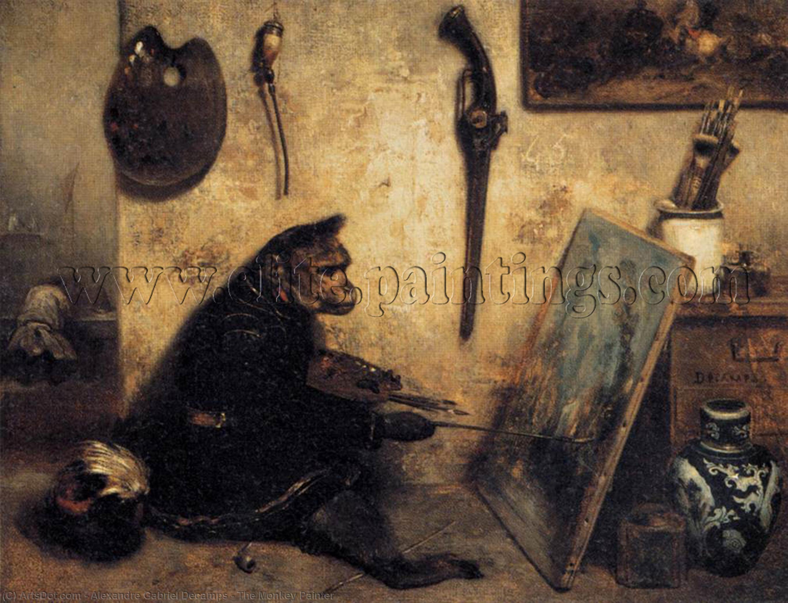 Wikioo.org - The Encyclopedia of Fine Arts - Painting, Artwork by Alexandre Gabriel Decamps - The Monkey Painter