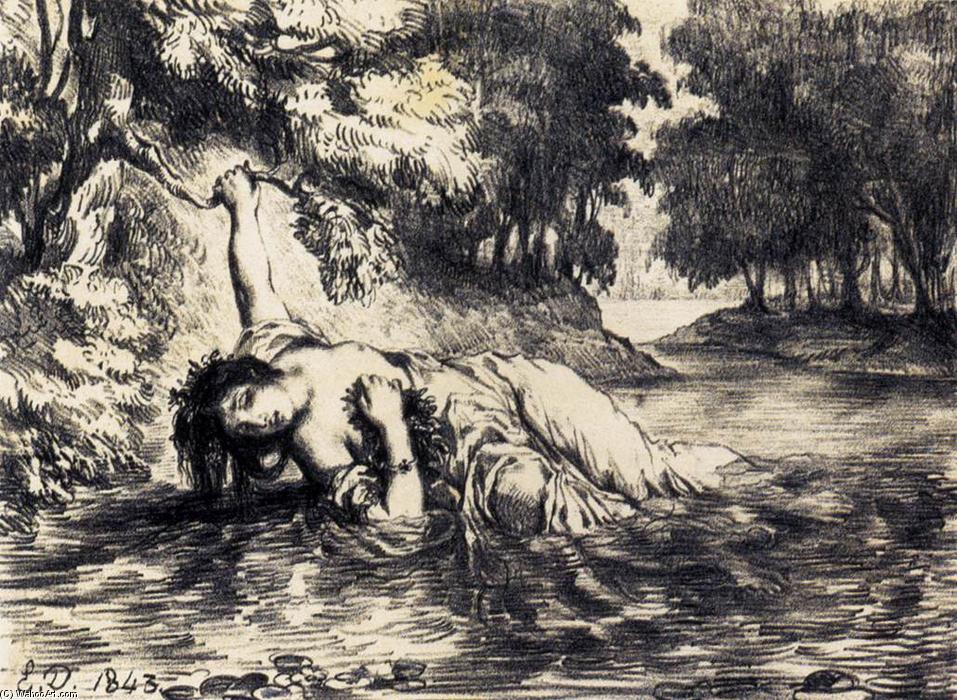 Wikioo.org - Bách khoa toàn thư về mỹ thuật - Vẽ tranh, Tác phẩm nghệ thuật Eugène Delacroix - The Death of Ophelia