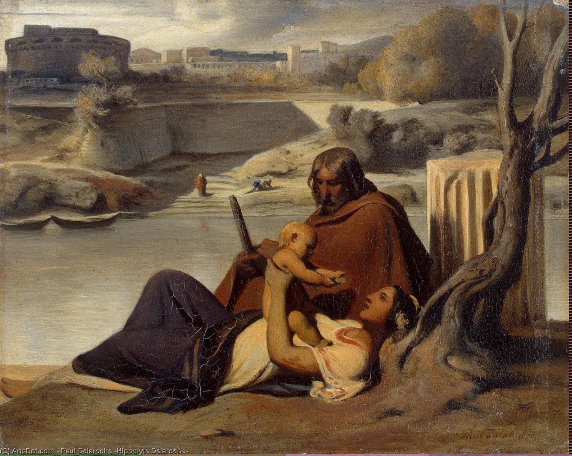 Wikioo.org - The Encyclopedia of Fine Arts - Painting, Artwork by Paul Delaroche (Hippolyte Delaroche) - Resting on the Banks of the Tiber