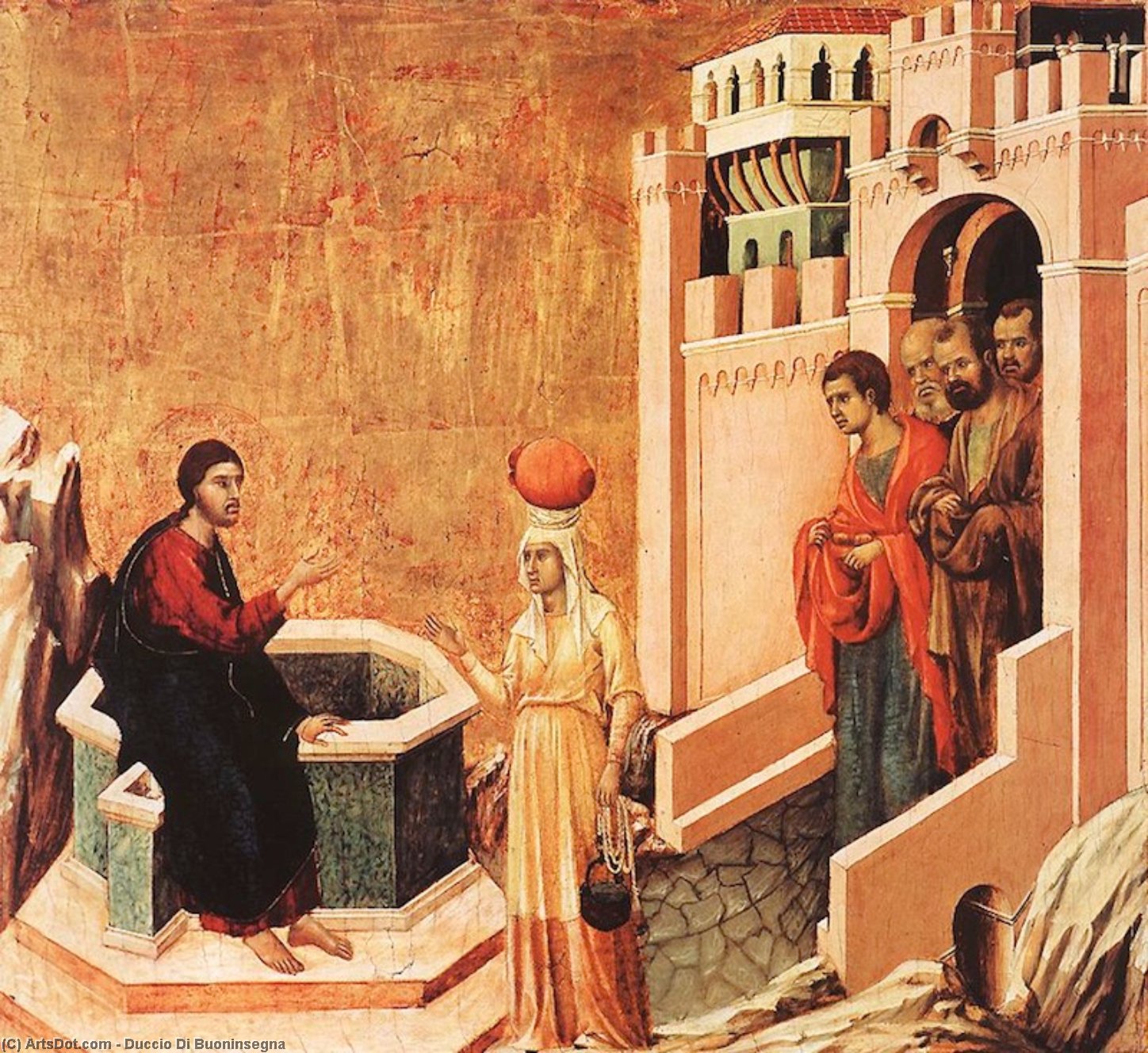 WikiOO.org - Enciklopedija dailės - Tapyba, meno kuriniai Duccio Di Buoninsegna - Christ and the Samaritan