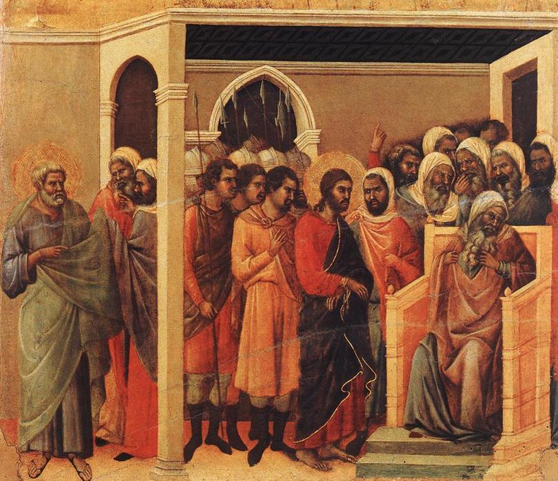 Wikioo.org – La Enciclopedia de las Bellas Artes - Pintura, Obras de arte de Duccio Di Buoninsegna - Cristo ante Caifás