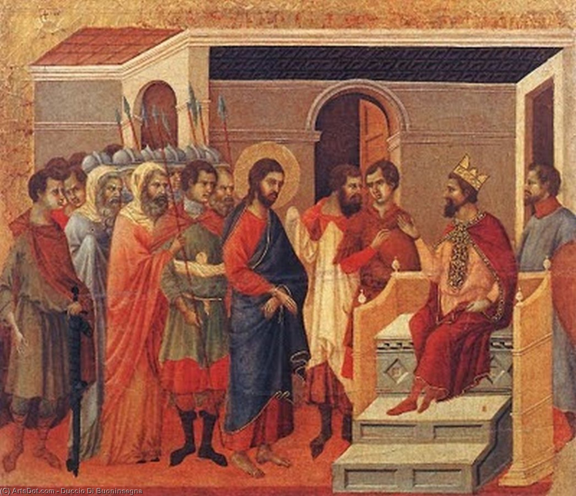 Wikioo.org - The Encyclopedia of Fine Arts - Painting, Artwork by Duccio Di Buoninsegna - Christ Before Herod