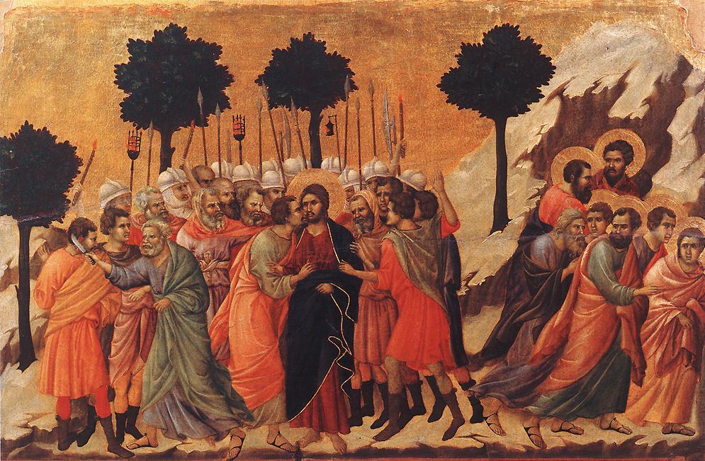 WikiOO.org - Enciklopedija dailės - Tapyba, meno kuriniai Duccio Di Buoninsegna - Christ Taken Prisoner