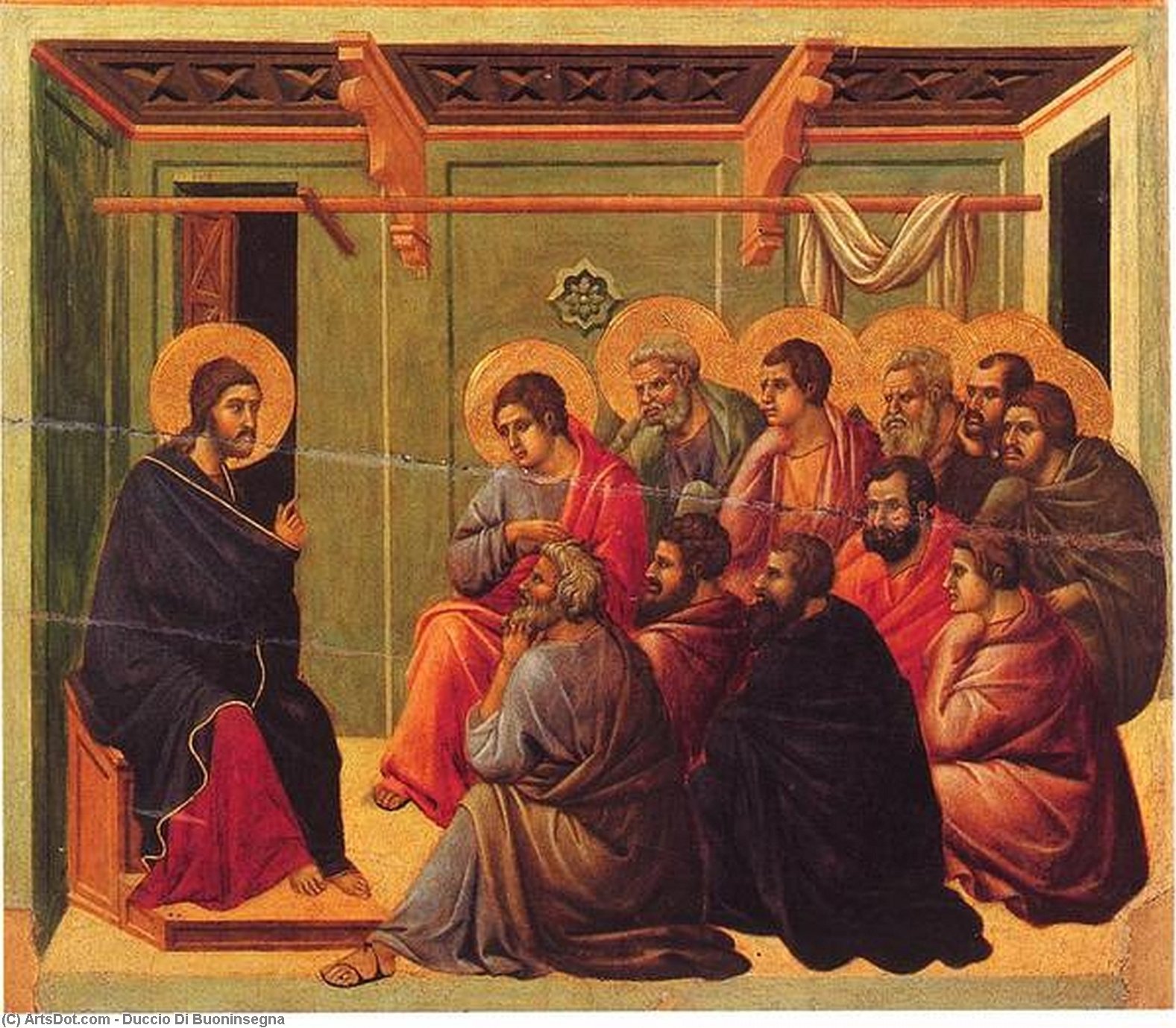 Wikioo.org - The Encyclopedia of Fine Arts - Painting, Artwork by Duccio Di Buoninsegna - Christ Taking Leave of the Apostles