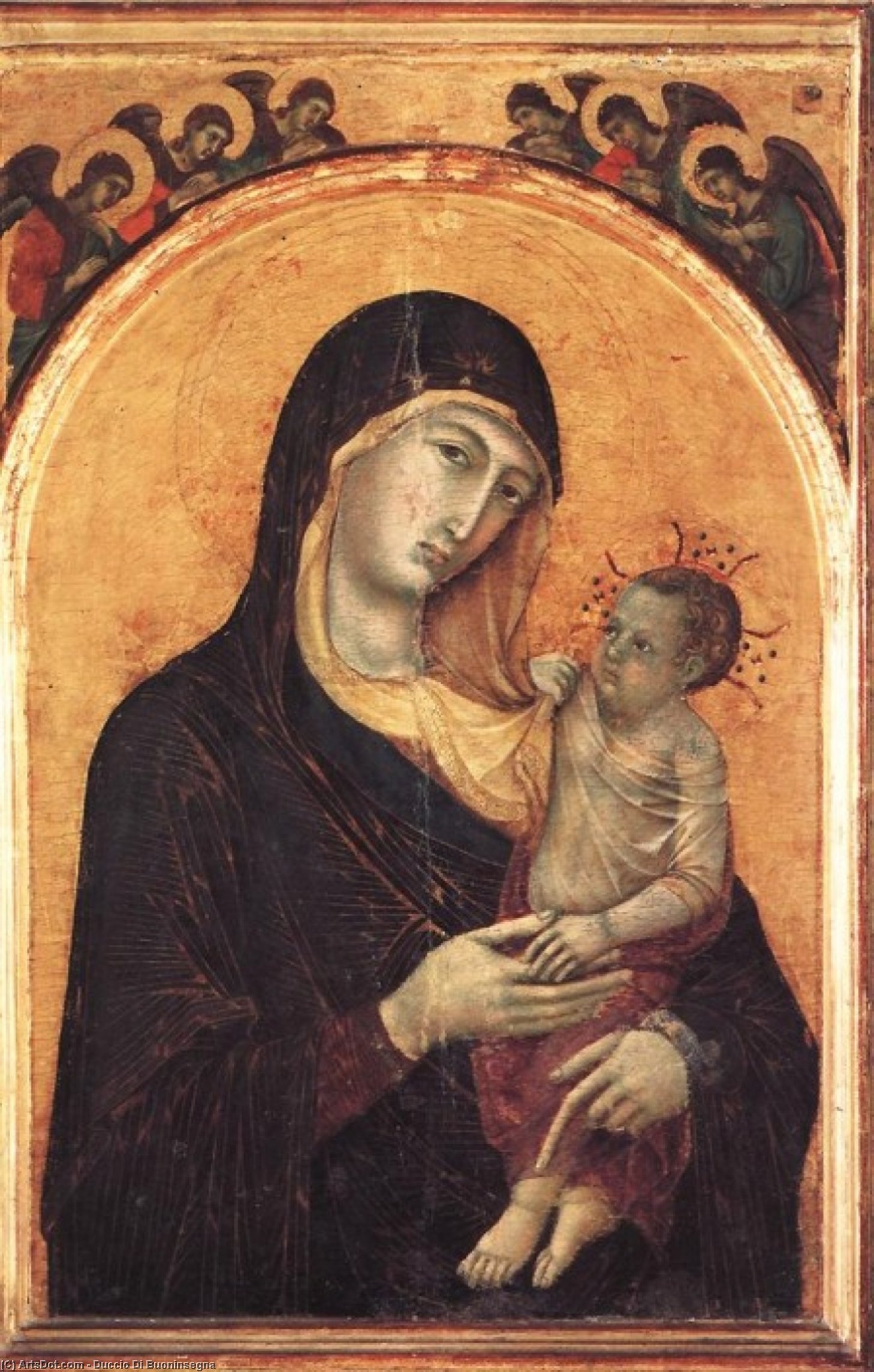 Wikioo.org - Die Enzyklopädie bildender Kunst - Malerei, Kunstwerk von Duccio Di Buoninsegna - madonna und kind mit  sechs  engel