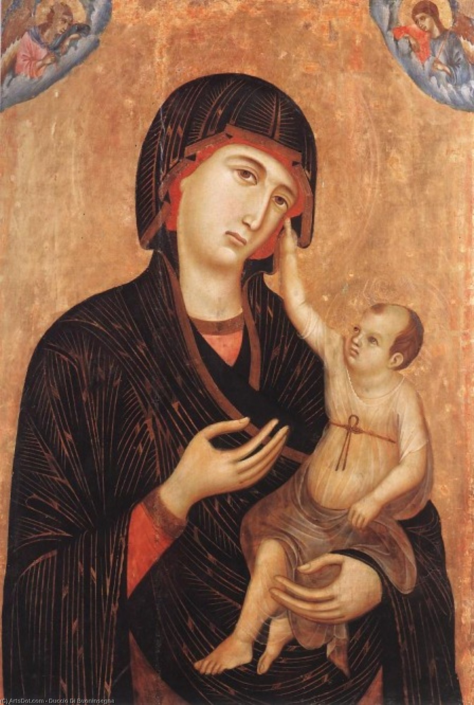 Wikioo.org – L'Enciclopedia delle Belle Arti - Pittura, Opere di Duccio Di Buoninsegna - madonna con bambino e due angeli ( crevole madonna )