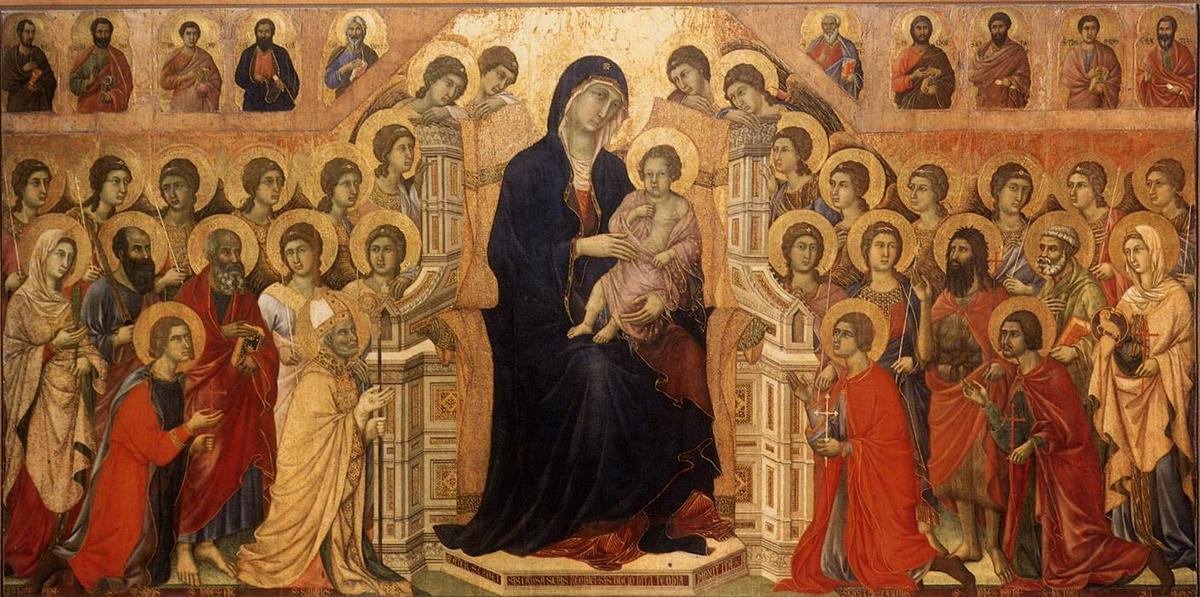 Wikioo.org – La Enciclopedia de las Bellas Artes - Pintura, Obras de arte de Duccio Di Buoninsegna - Maestà ( virgen con ángeles y santos )