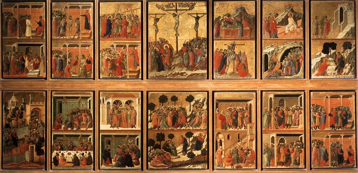 Wikioo.org - Die Enzyklopädie bildender Kunst - Malerei, Kunstwerk von Duccio Di Buoninsegna - Geschichten von dem Leidenschaft ( Maestà , rückseite eines buchblattes )