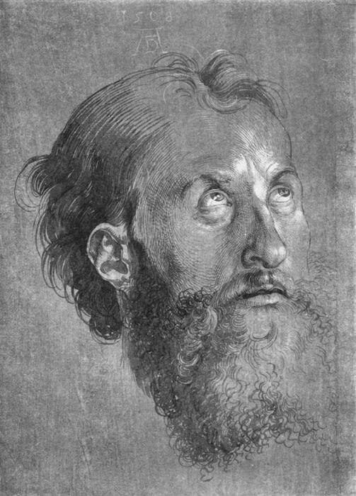 WikiOO.org - Енциклопедия за изящни изкуства - Живопис, Произведения на изкуството Albrecht Durer - Head of an Apostle Looking Upward