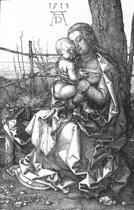 WikiOO.org - 百科事典 - 絵画、アートワーク Albrecht Durer - 聖母子 で a 木