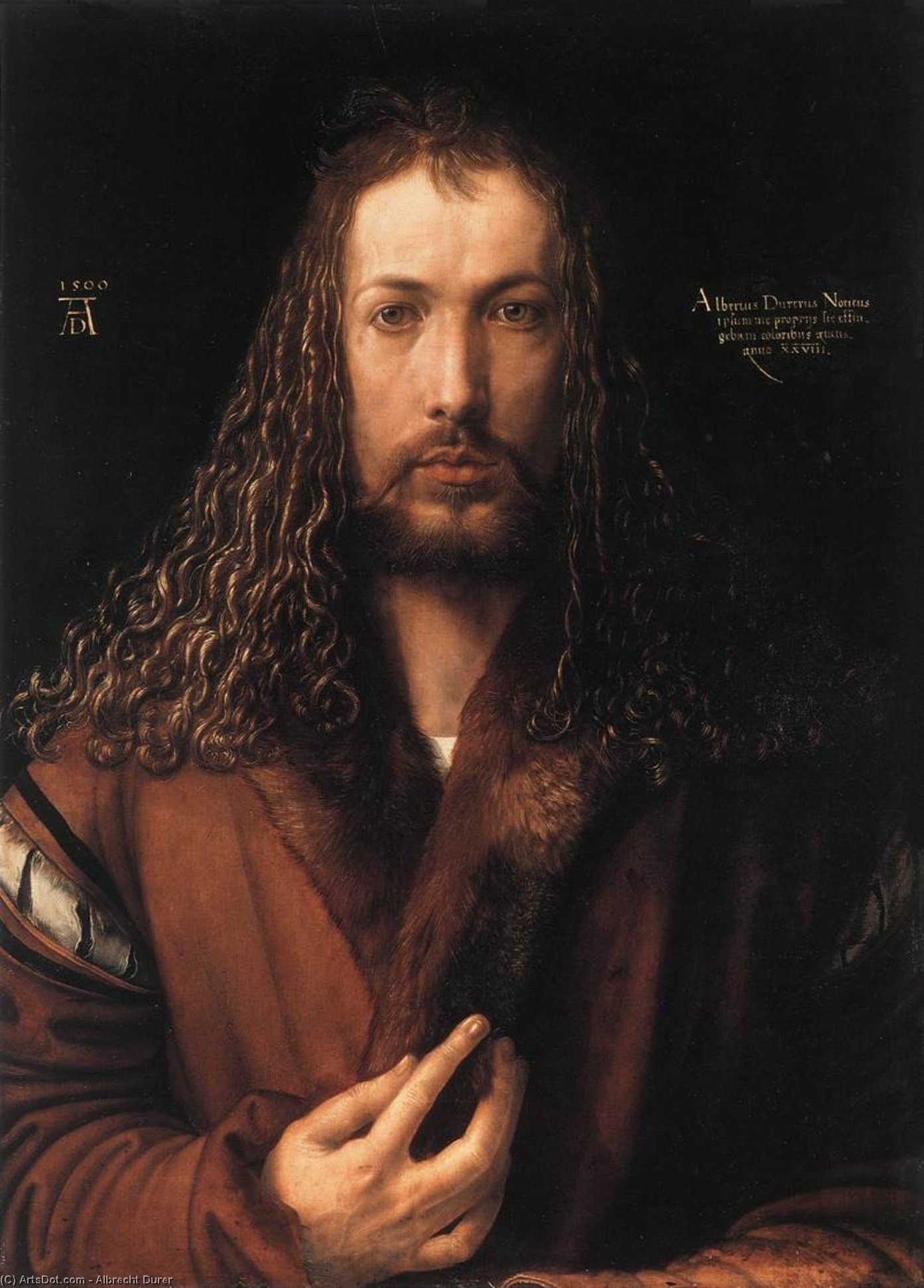WikiOO.org - Enciklopedija dailės - Tapyba, meno kuriniai Albrecht Durer - Self-Portrait in a Fur-Collared Robe