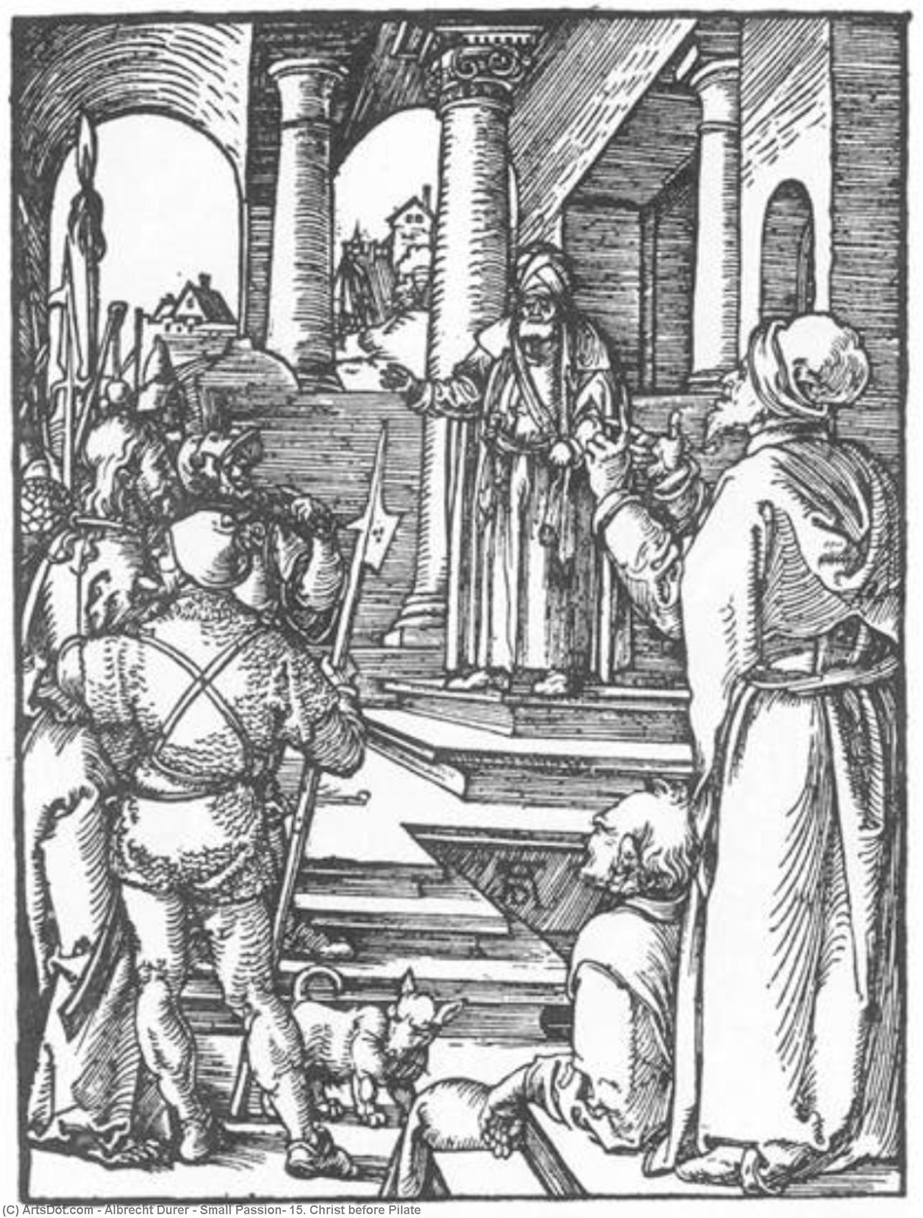 WikiOO.org - Encyclopedia of Fine Arts - Lukisan, Artwork Albrecht Durer - Small Passion: 15. Christ before Pilate