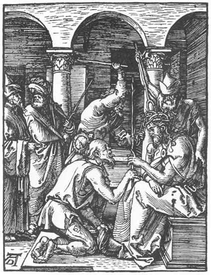 WikiOO.org - Encyclopedia of Fine Arts - Maalaus, taideteos Albrecht Durer - Small Passion: 18. Christ Being Crowned with Thorns