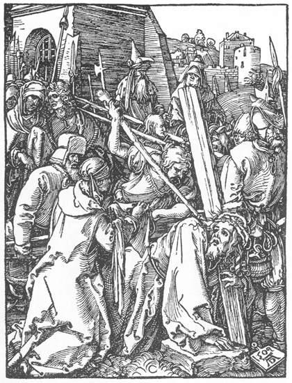 Wikioo.org - สารานุกรมวิจิตรศิลป์ - จิตรกรรม Albrecht Durer - Small Passion: 21. Christ Bearing the Cross