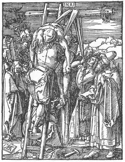 WikiOO.org - Encyclopedia of Fine Arts - Maalaus, taideteos Albrecht Durer - Small Passion: 26. The Descent from the Cross