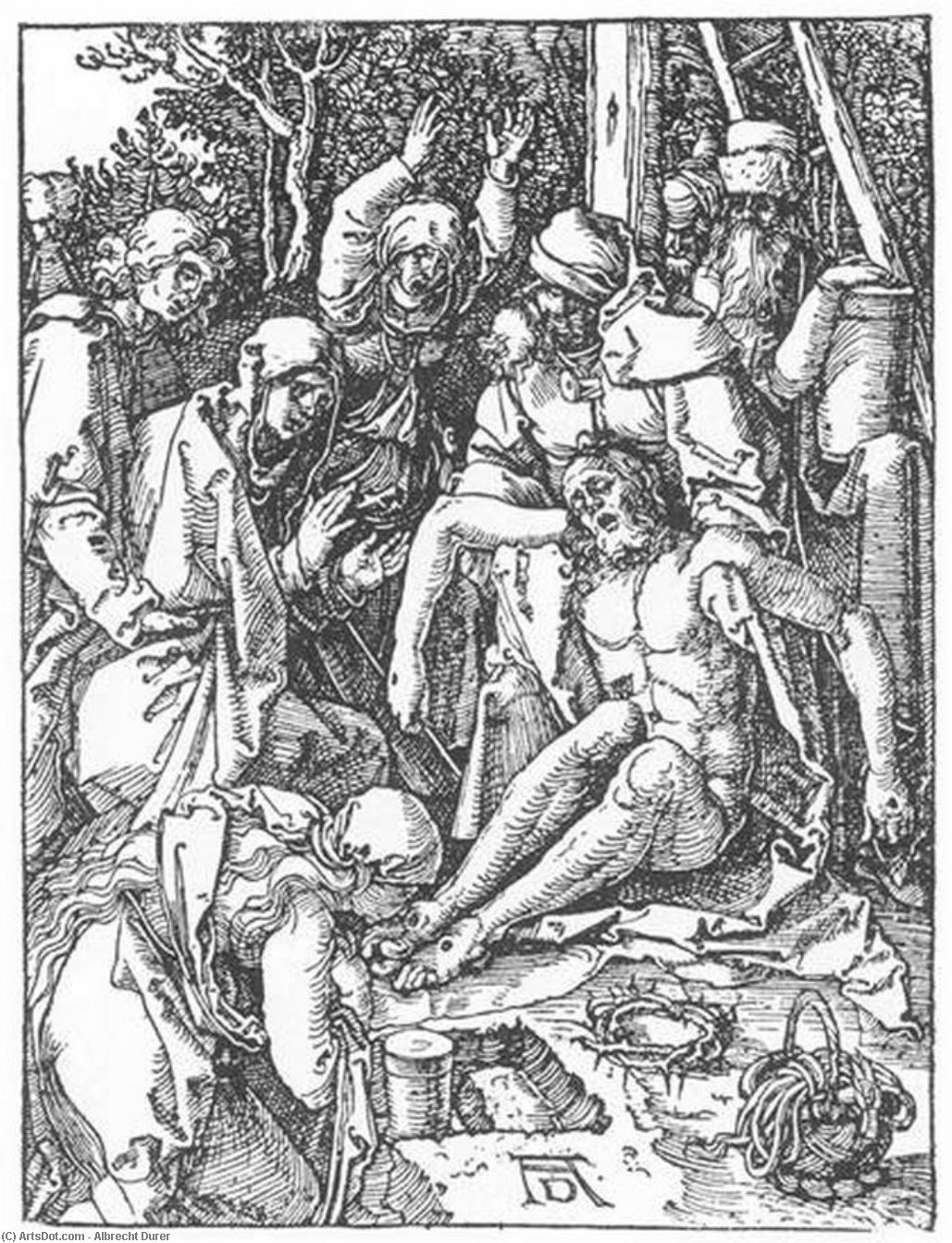 WikiOO.org - 백과 사전 - 회화, 삽화 Albrecht Durer - Small Passion: 27. The Lamentation for Christ