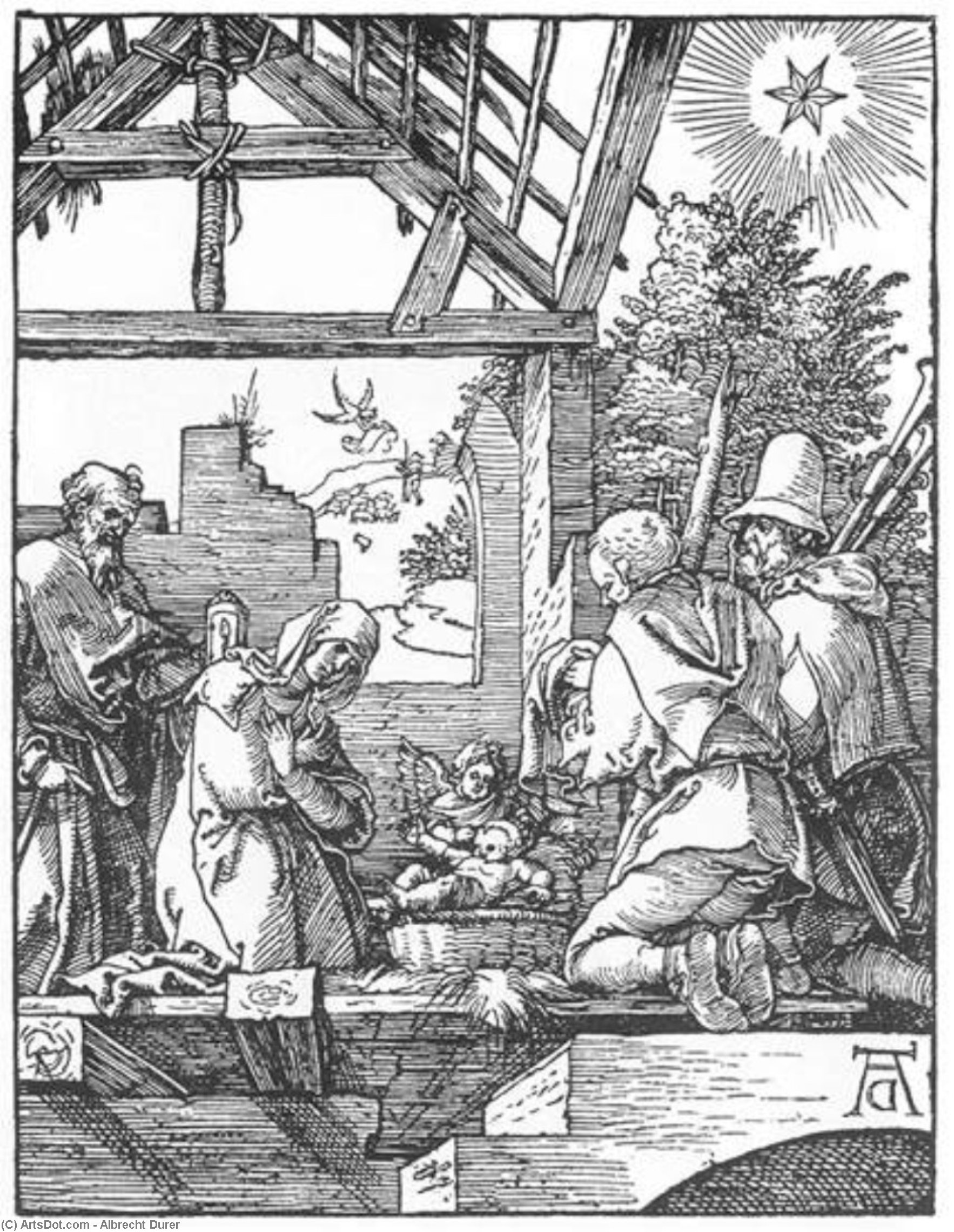 WikiOO.org - Encyclopedia of Fine Arts - Schilderen, Artwork Albrecht Durer - Small Passion: 4. The Nativity