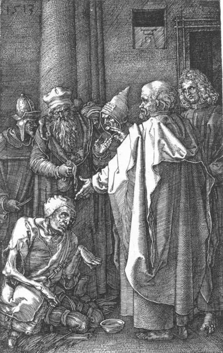 WikiOO.org - Enciklopedija likovnih umjetnosti - Slikarstvo, umjetnička djela Albrecht Durer - St Peter and St John Healing the Cripple (No. 16)