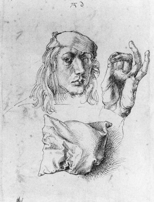 Wikioo.org - The Encyclopedia of Fine Arts - Painting, Artwork by Albrecht Durer - Studies of Self-Portrait, Hand and Pillow