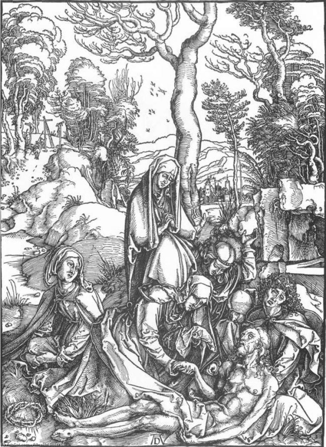 Wikioo.org - Bách khoa toàn thư về mỹ thuật - Vẽ tranh, Tác phẩm nghệ thuật Albrecht Durer - The Large Passion: 7. The Lamentation for Christ