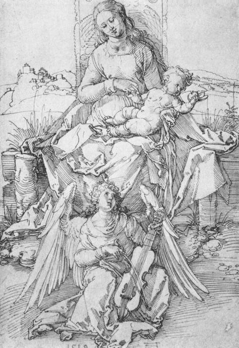 Wikioo.org - The Encyclopedia of Fine Arts - Painting, Artwork by Albrecht Durer - The Madonna and Child with a Music-making Angel