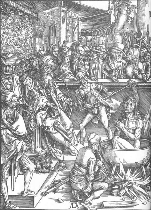 WikiOO.org - Enciklopedija dailės - Tapyba, meno kuriniai Albrecht Durer - The Revelation of St John: 1. The Martyrdom of St John the Evangelist