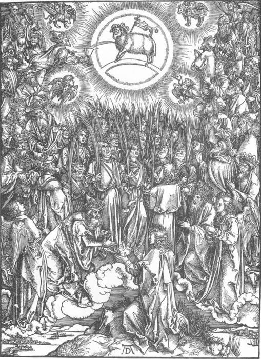 Wikioo.org - The Encyclopedia of Fine Arts - Painting, Artwork by Albrecht Durer - The Revelation of St John: 13. The Adoration of the Lamb and the Hymn of the Chosen