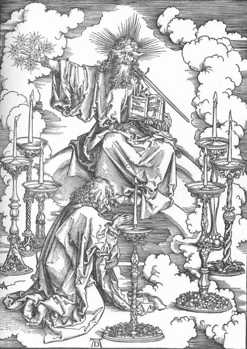 Wikioo.org - The Encyclopedia of Fine Arts - Painting, Artwork by Albrecht Durer - The Revelation of St John: 2. St John's Vision of Christ and the Seven Candlesticks