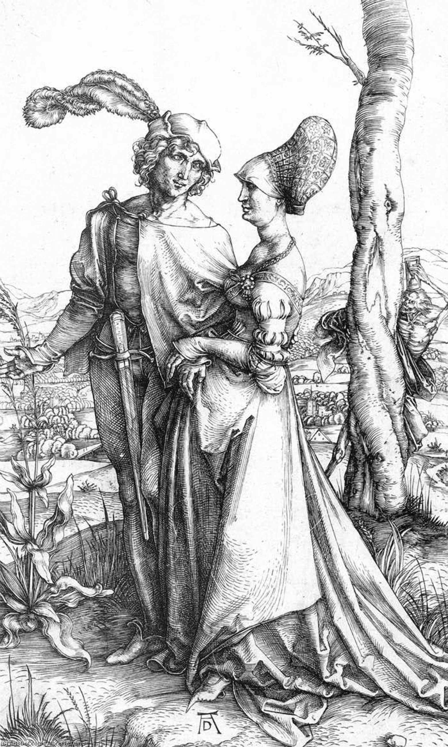 WikiOO.org - Encyclopedia of Fine Arts - Maľba, Artwork Albrecht Durer - Young couple threatened by death