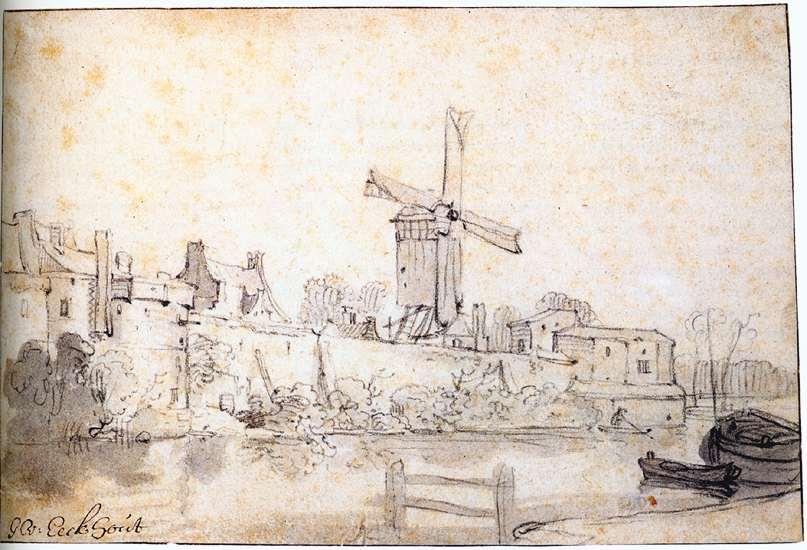 Wikioo.org – La Enciclopedia de las Bellas Artes - Pintura, Obras de arte de Gerbrand Van Den Eeckhout - la ciudad Walls of Delft con el Molino llamó al Rose