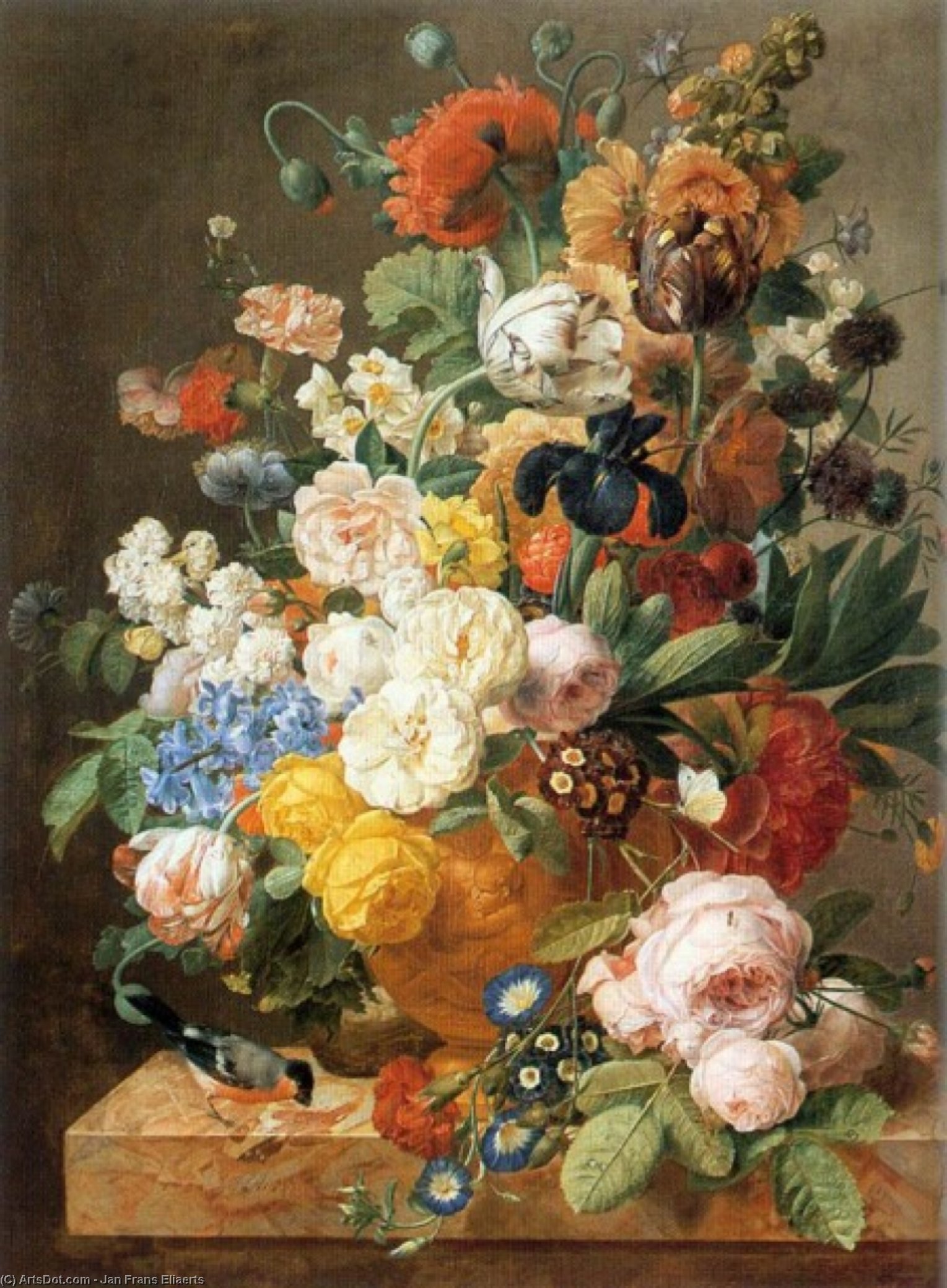 Wikioo.org - The Encyclopedia of Fine Arts - Painting, Artwork by Jan Frans Eliaerts - Bouquet of Flowers in a Sculpted Vase